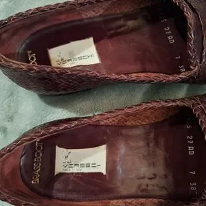 MORESCHI Brassboot Cognac Croc Print Woven Leather Sz 7 Loafers Made in Italy Brassboot Moreschi Brown Croc Print Woven Leather Loafers 9  main image 4